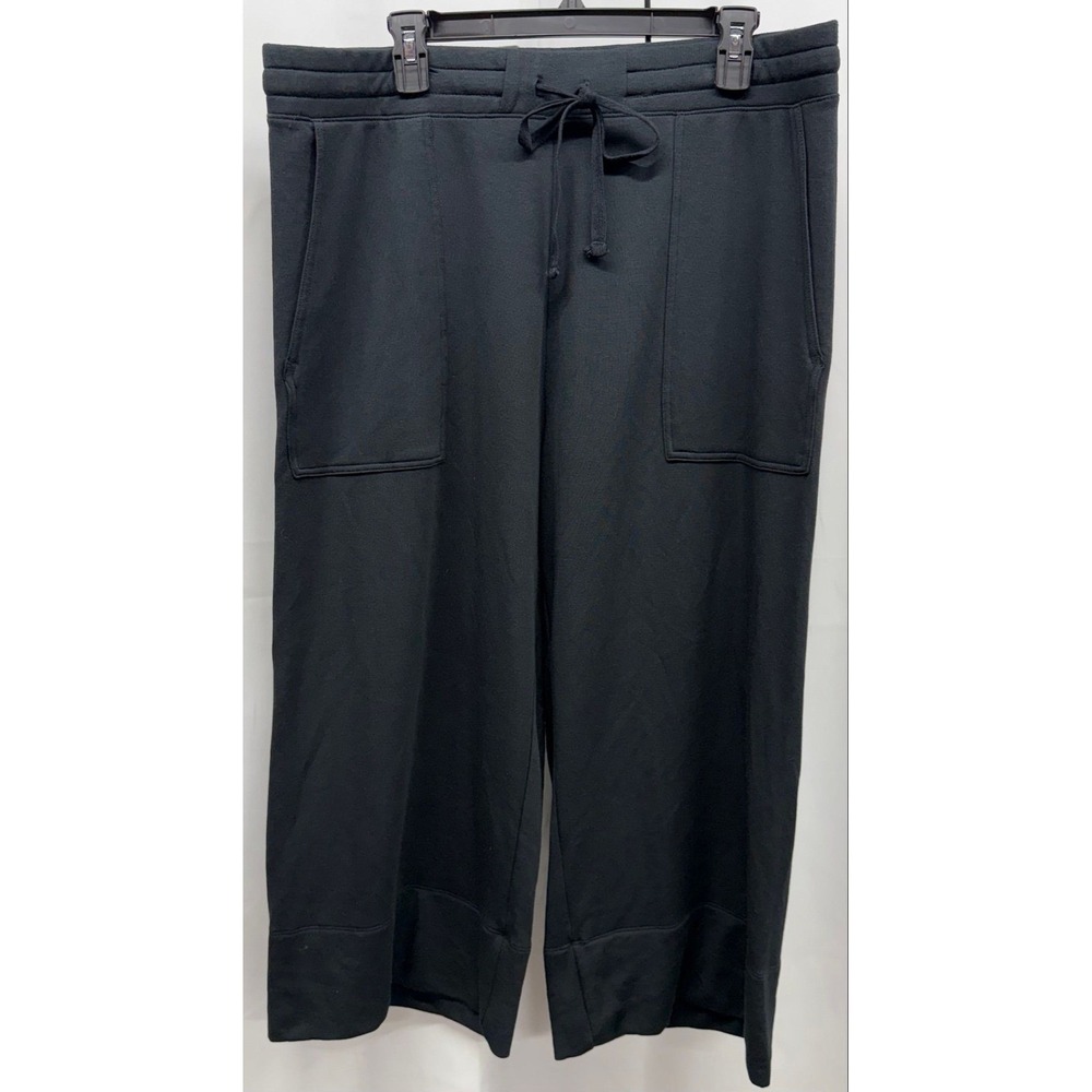 N25 Quince sz XL Black Wide Leg Cropped Pull-On Lounge Pants